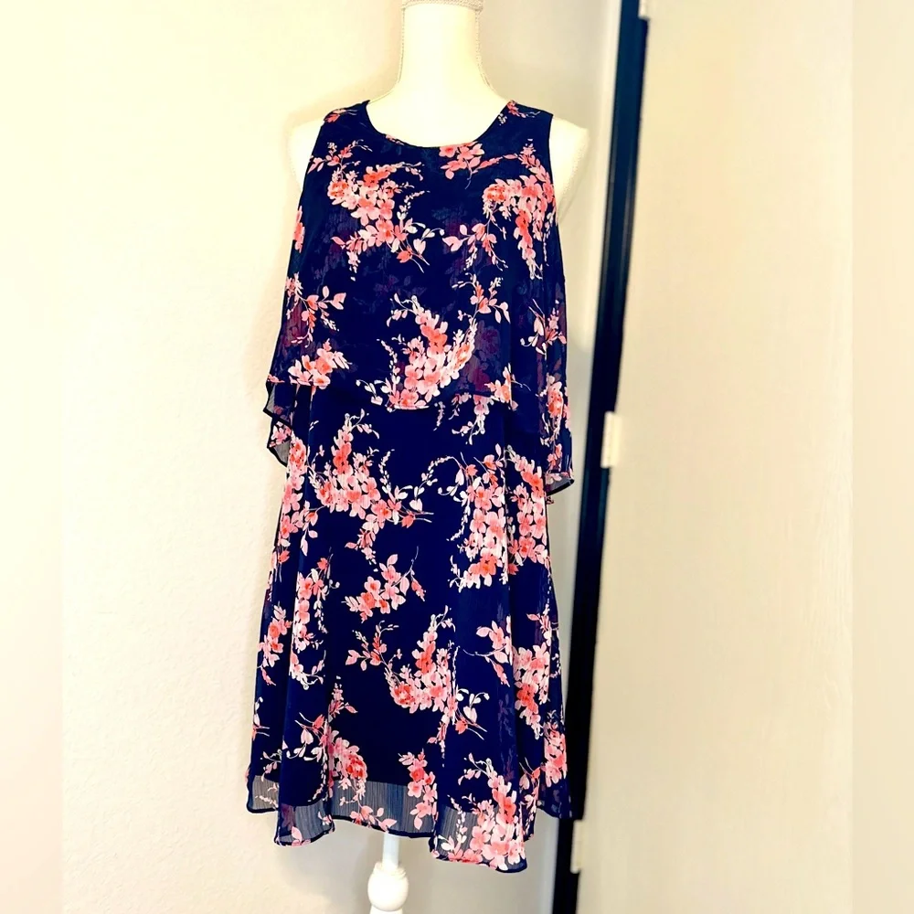 Tommy Hilfiger Size 6 Navy/Pink Chiffon Dress - Picture 1 of 9